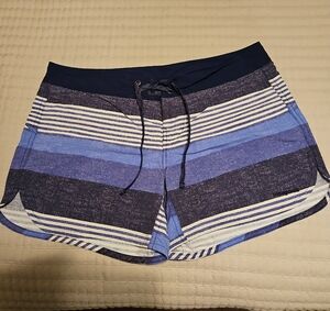 Patagonia Women's Striped Athletic Shorts - Navy and Blue